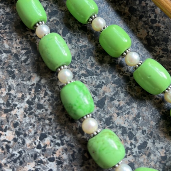 NWOT pearls, sterling Bali beads Turquoise necklace - Picture 3 of 4